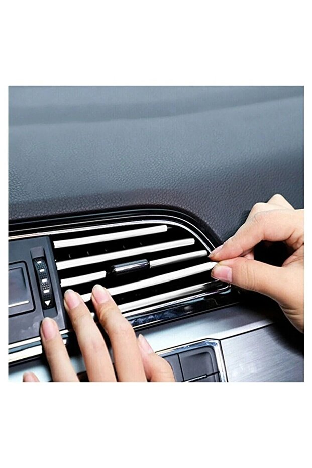 Car Interior Air Conditioner Grill Air Outlet Decorative Strips Plug-in Strip Air Conditioner Strip Chrome Gray Accessory