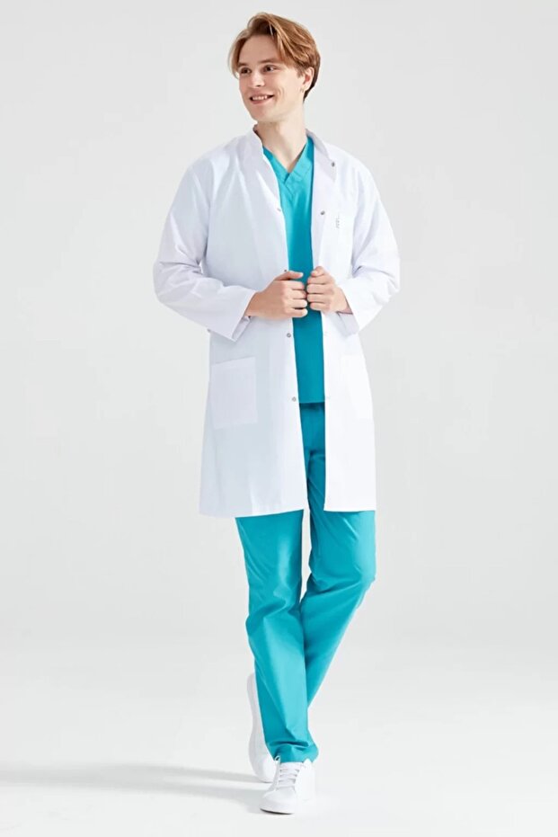 Judge Collar Medium Length White Male Doctor Teacher Lab Coat