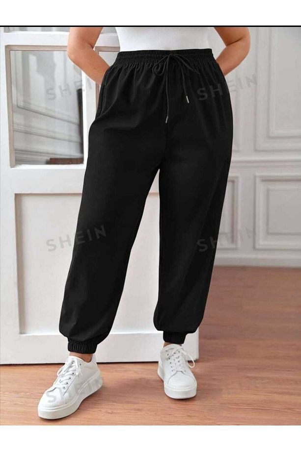 Unisex Siyah Yüksek Bel Joggers-jogger Eşofman-paça Lastikli - 3