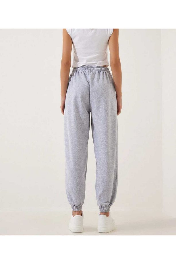 Unisex Gri Yüksek Bel Joggers-jogger Eşofman-paça Lastikli - 4