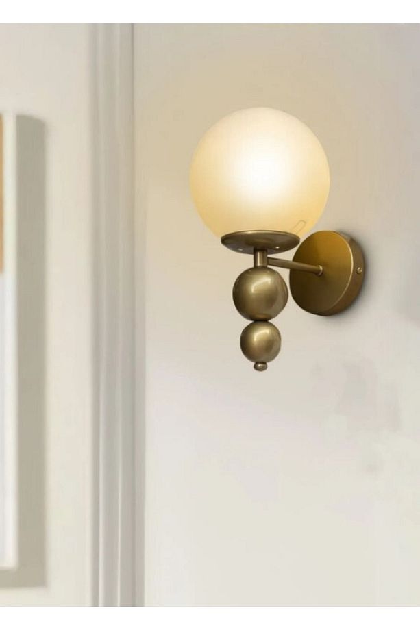Modern Beyaz Glop Camlı Pilli Aplik 1 ADET Tak Çalıştır Aç Kapa Butonlu Kablosuz Eskitme Gold Sarı - 1