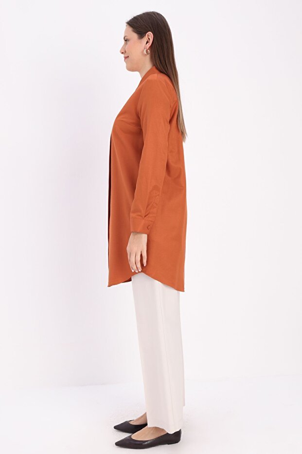 Kiremit Basic Gizli Patlı Gömlek Tunik - 3