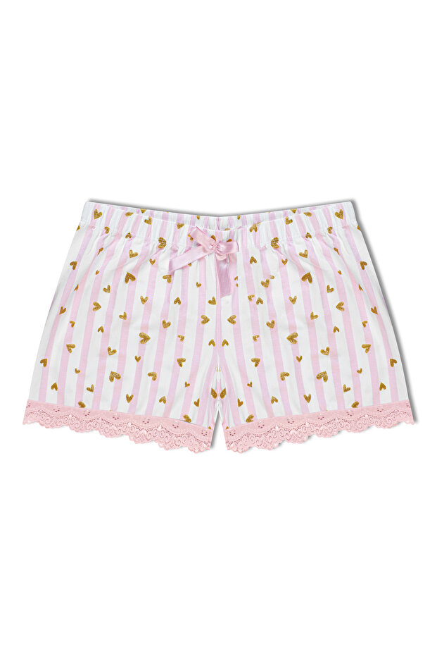 Cotton Cuffed Lace Pajama Shorts for Women