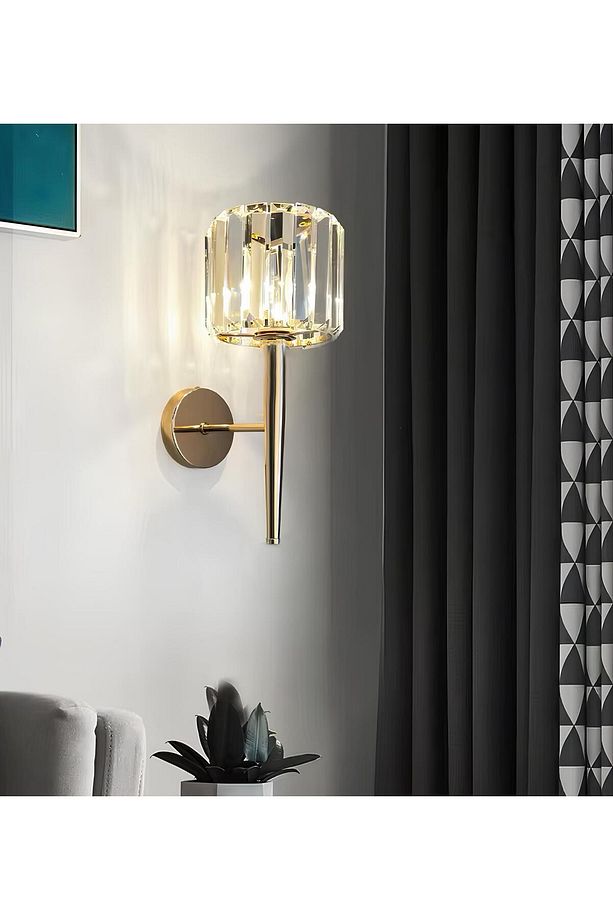Modern Lüks Kristal Taşlı Aplik Elektrikle Çalışır Gold Sarı 1 Adet - 1