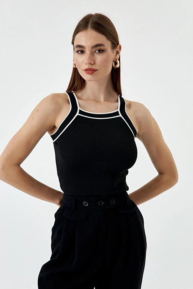 Halter Collar Knitwear Women's Blouse Black