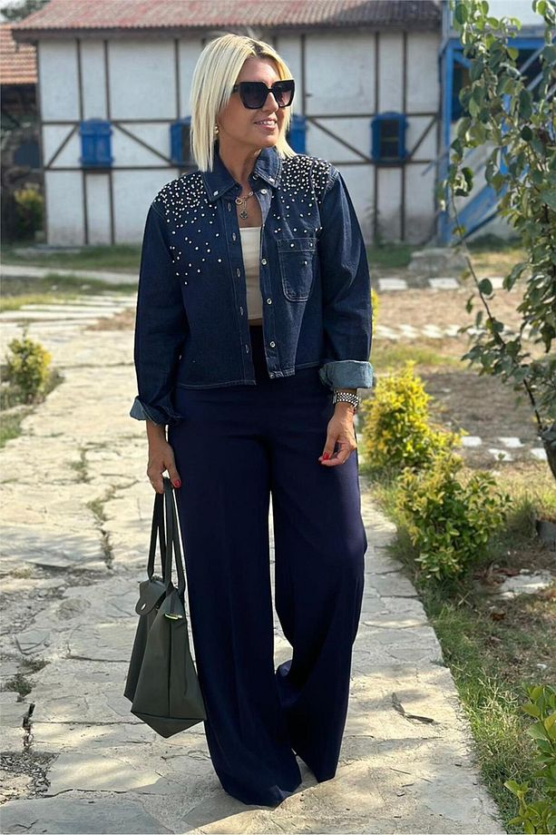 Yüksek Bel Yandan Fermuarlı Bol Paça Pantolon - 1