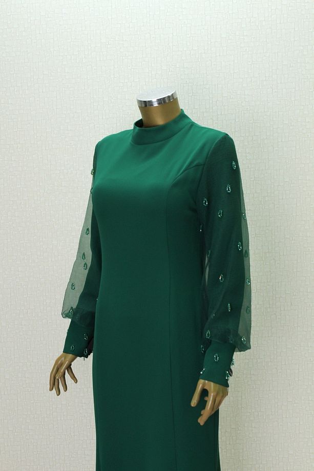 2867 KOLU TÜL VE TAŞ DETAYLI ABİYE ELBİSE QYS ABİYE ELBİSE 2867 #24-05# - 2