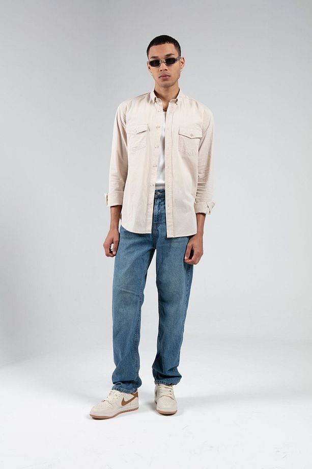 Taş Erkek Çift Cep Kapaklı Slim Fit %100 Pamuk Gömlek - 3