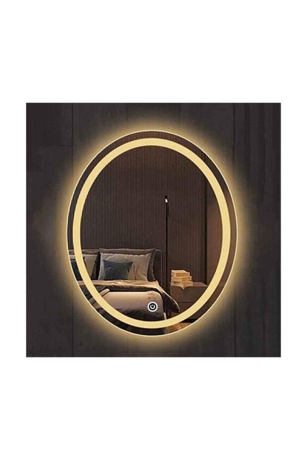 73x93 Cm Kumlamalı Dokunmatik Tuşlu Ledli Elips Ayna Duvar Salon Banyo Wc Ofis Yatak Odası Boy Ledli - 2