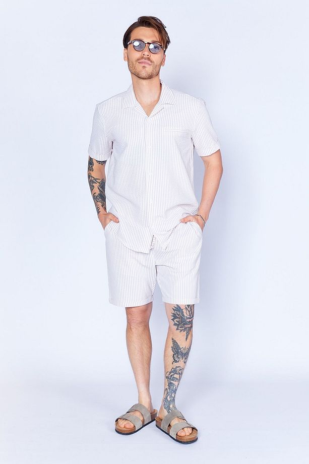 Gofre Çizgili Jogger Beli Lastikli Erkek Şort  | Taş MES650453-01 - 8