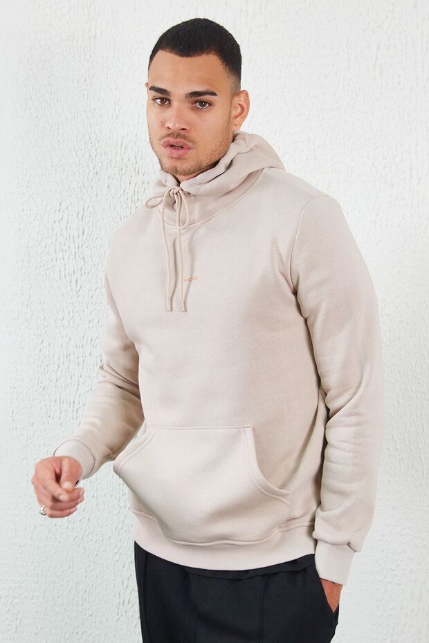 Hooded Basic Minimal Printed Sweat Stone - 1