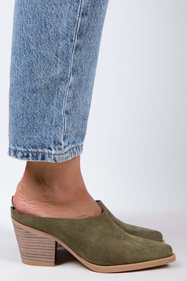 Stella Women's Genuine Leather Western Green - Suede Slippers