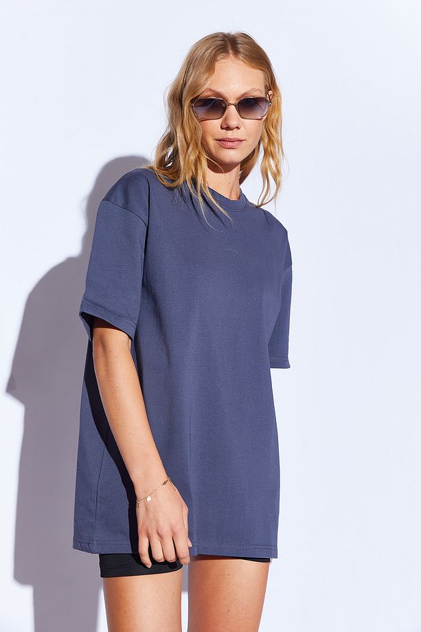 Antrasit Kalın Soft Dokulu enjeksiyon minimal baskı detaylı Oversize  %100 Pamuk unisex T-shirt - 4