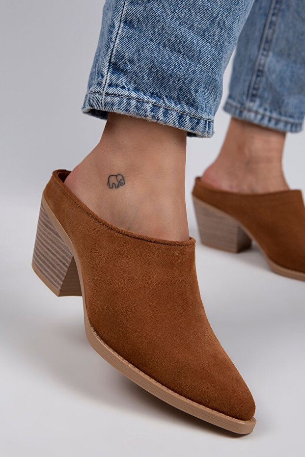 Stella Women's Genuine Leather Western Tan - Suede Slippers