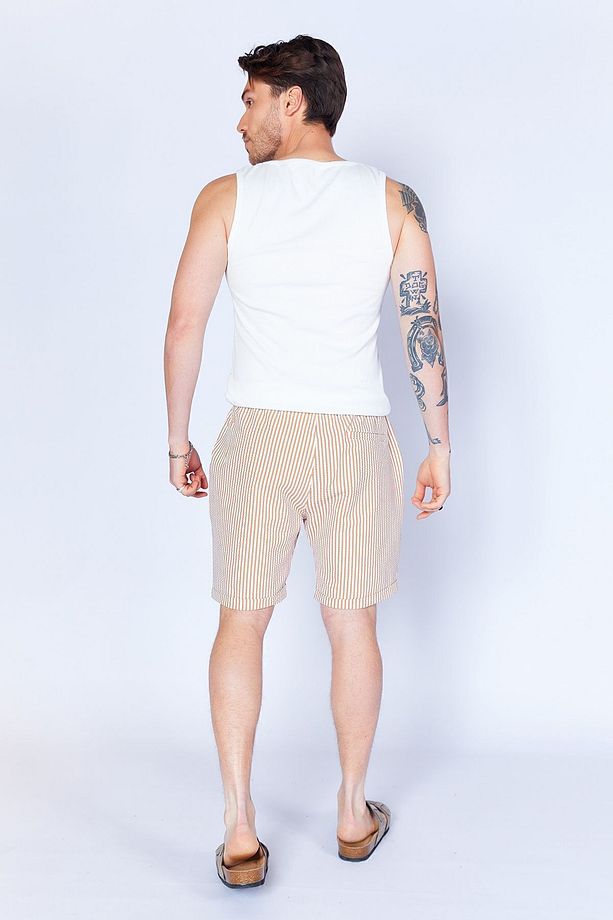 Gofre Çizgili Jogger Beli Lastikli Erkek Şort  | Camel MES650453-01 - 6