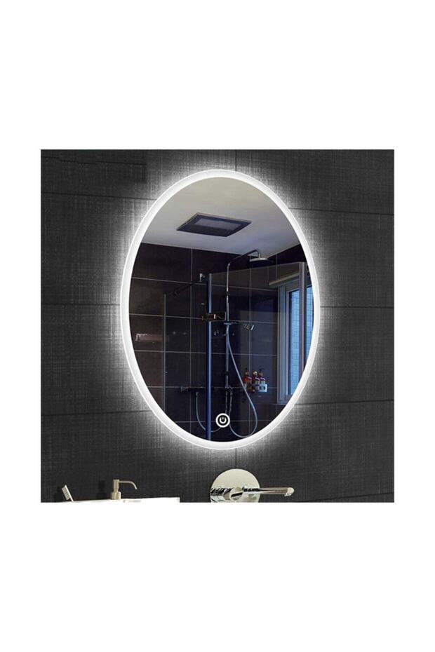 73x93 Cm Kumlamalı Dokunmatik Tuşlu Ledli Elips Ayna Duvar Salon Banyo Wc Ofis Yatak Odası Boy Ledli - 1