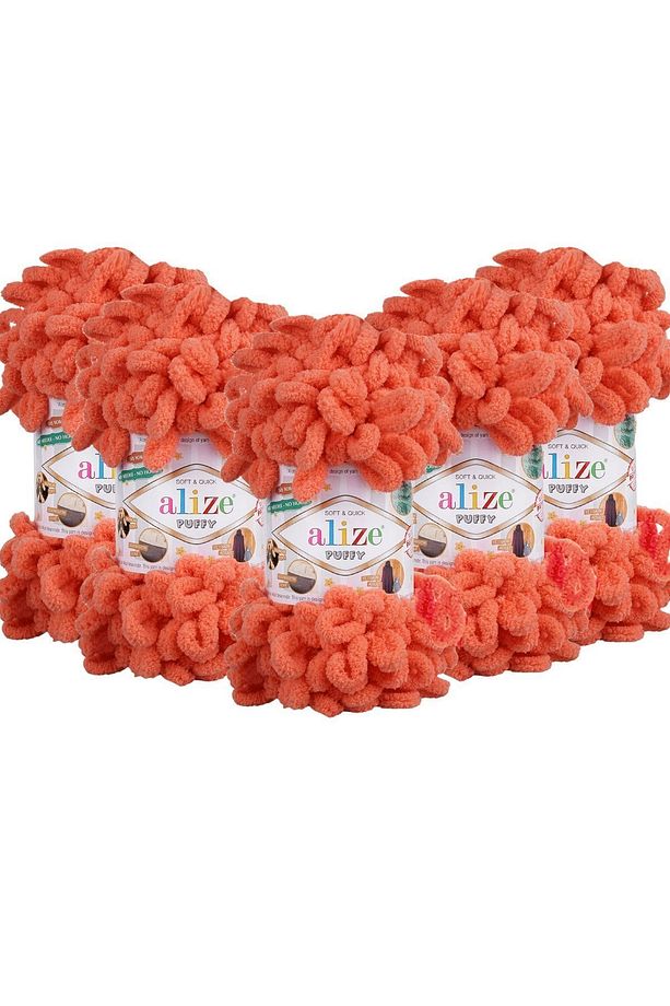 Puffy El Örgü Ipliği 5'li Paket - 619 Mercan - 100 Gr. 9 Mt. Parmak Örgü Ipi - 1