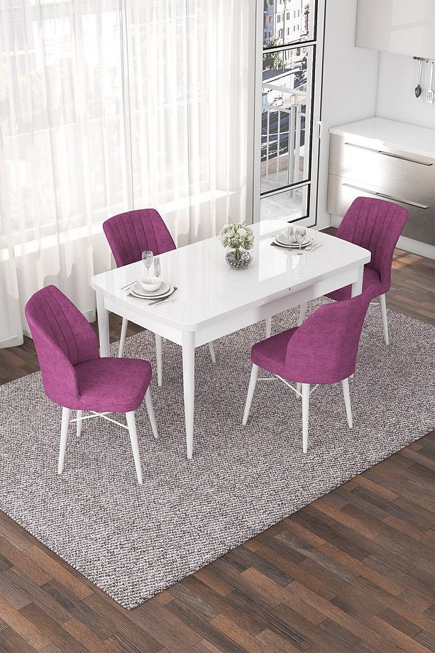 Nef Serisi 70x114, Açılabilir Mdf Mutfak Masa Takımı, Siyah Mermer Desen Masa-6 Cappucino Sandalye - 1
