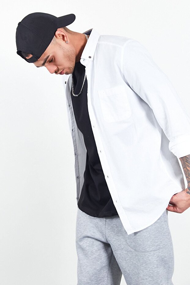 Slim Fit 100% Cotton Button-Down Collar Oxford White Men's Shirt | Me23S116596