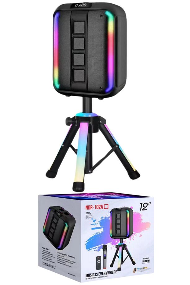Bluetooth Hoparlör Tripod Ayaklı BT/USB/TF/FM Kablosuz Mikrofon Kumanda Led Işık Woofer Tweeter 12'' - 1