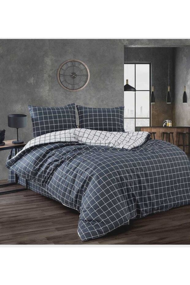 King Size (kingsize) Double Sided Duvet Cover Set Quilt Cover + Pillow Case White & Smoke 200x230