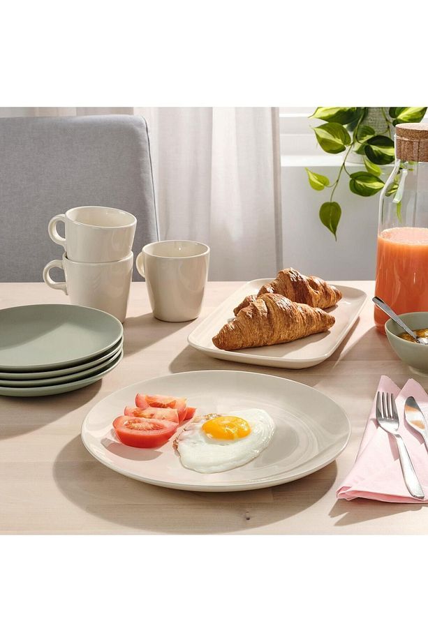 4 Adet Tabak Seti Parlak Bej Renk 26 cm, 4 Adet, Stoneware Yuvarlak Tabak Seti - 4