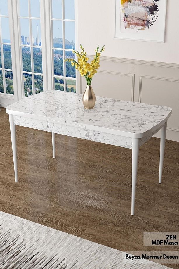 Zen Serisi 80x132 Mdf Açılabilir Beyaz Mermer Desen Mutfak Masası - 1