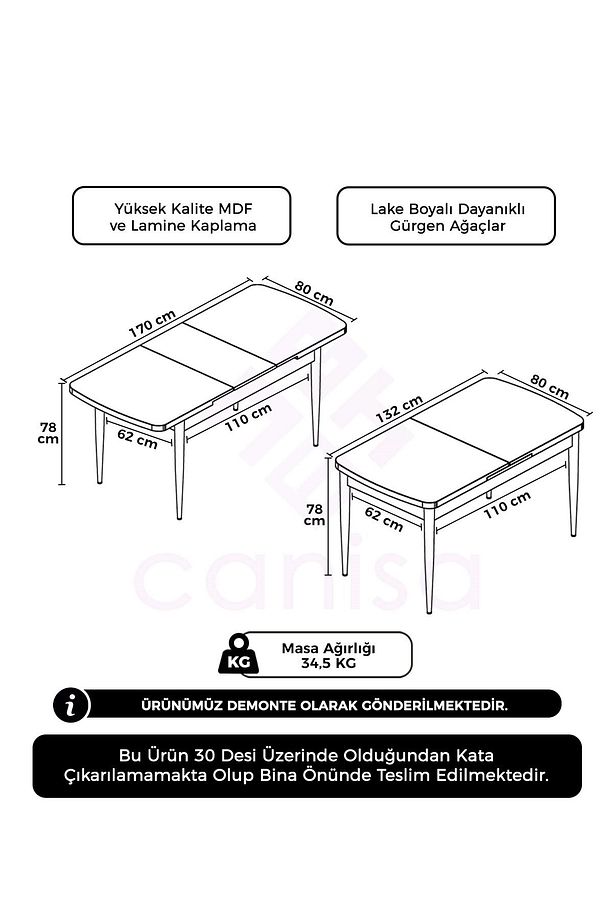 Beyaz 80x132 Açılabilir MDF Yemek Masası Ahşap Ayak - 3