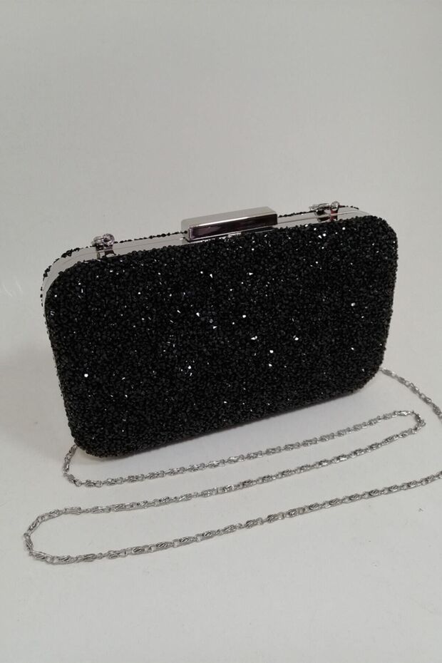 Yakamoz Black Women's Stoned Evening Dress Clutch Portfolio Bag