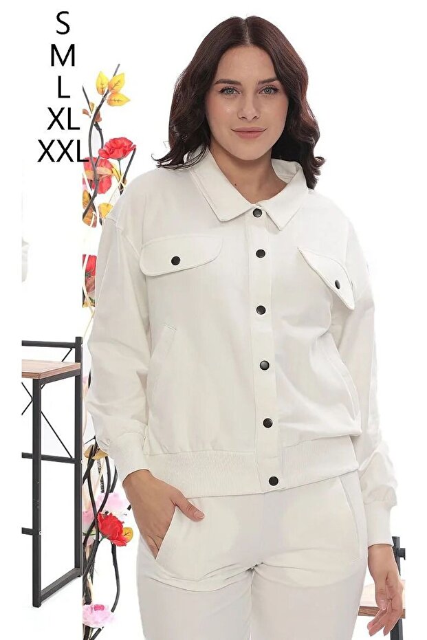 Polo Neck Classic Snap Fastener Two Thread Women's Tracksuit Set