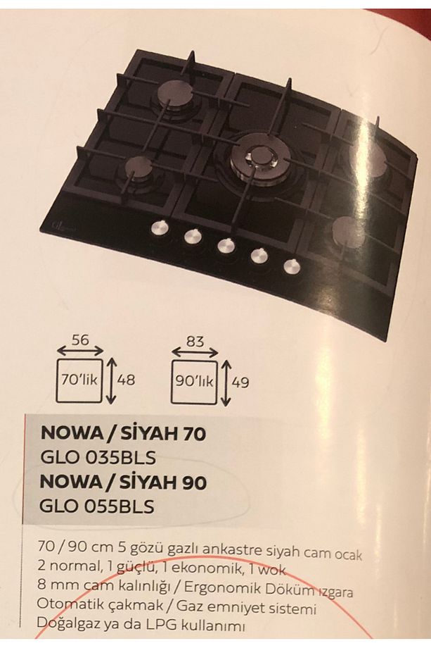 Nowa 70 Cm 5g Siyah Cam Ankastre Ocak Döküm - 2