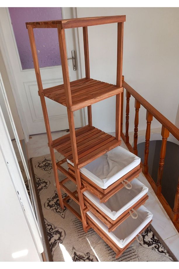 Ahşap meyvelik sebzelik çok amaçlı raflı mutfak ve banyo dolapları - 5