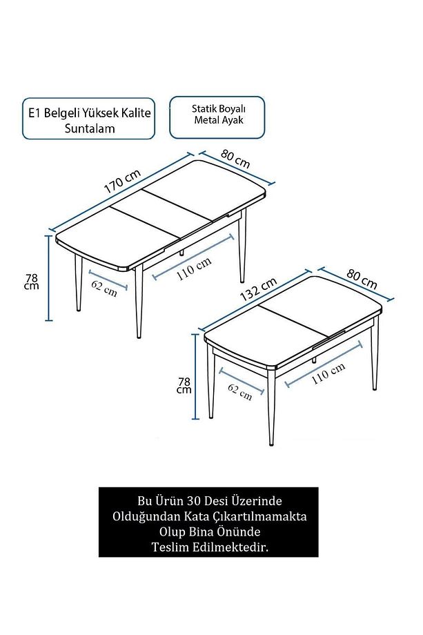 Ram Serisi, 80x132 Açılabilir Yemek Masası, Barok Ahşap Desen Masa, Kahverengi Ayak - 3