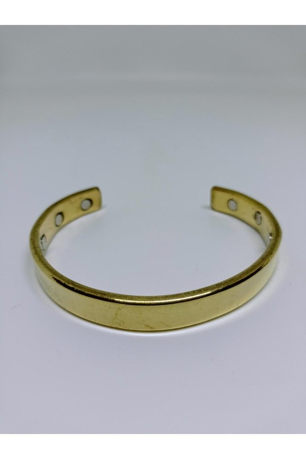 Gold Yellow Brass Handcuff Bracelet with Pain Relief Magnet, Stress Bracelet No:1