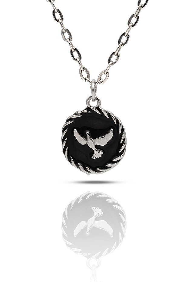 Peace Dove Necklace - Black Enameled Silver Color Classic with Chain