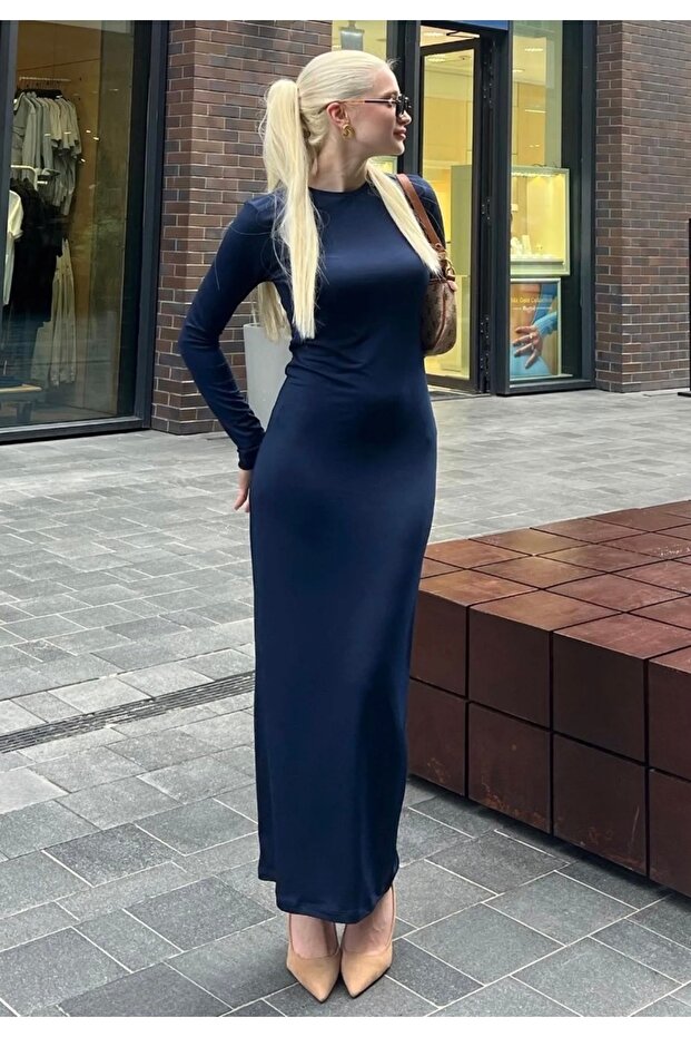 Rochie maxi cu mânecă lungă basic „Hailey”. - 1