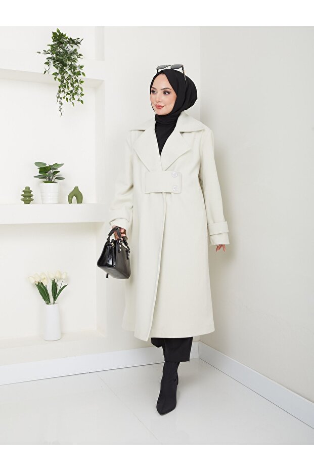 Button Detailed Oversize Loose Fit Cashew Coat Ck-1001