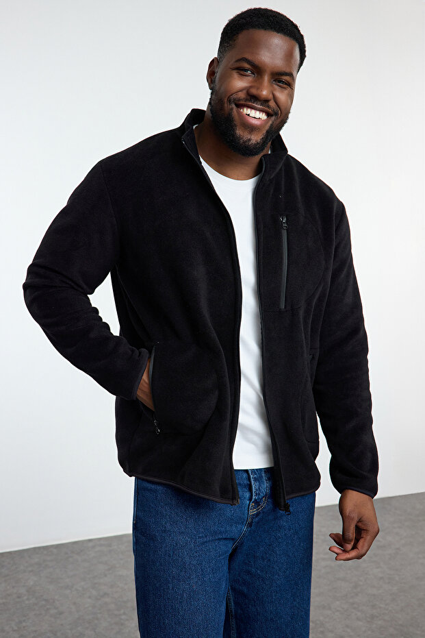 Čierna veľká fleecová mikina proti žmolkovaniu – stojačik Tmnaw25Ao00020 - 1