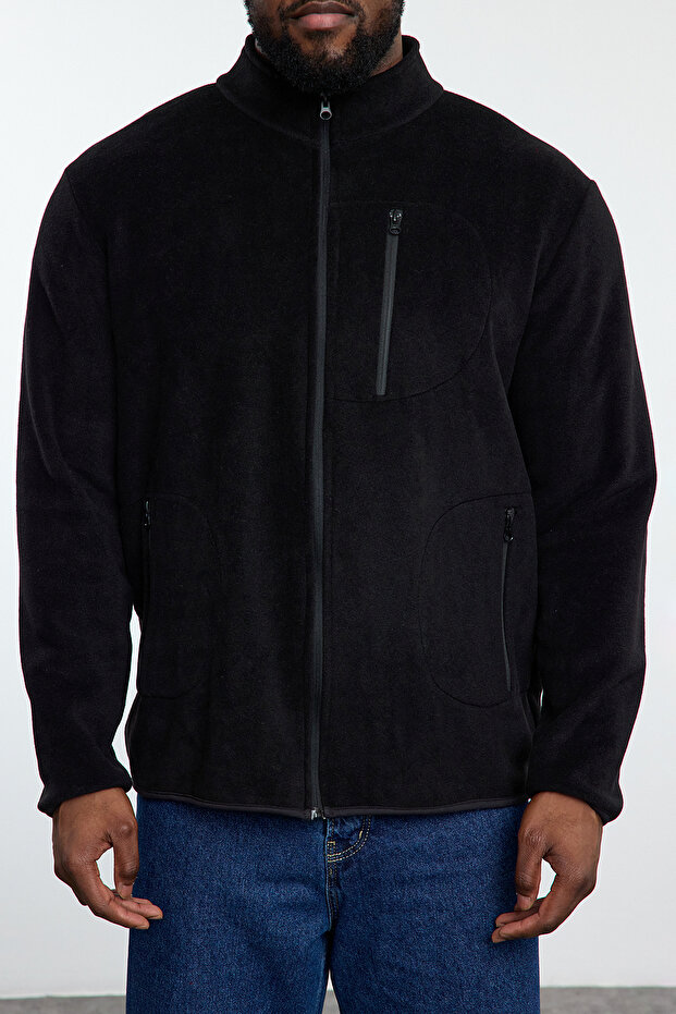 Čierna veľká fleecová mikina proti žmolkovaniu – stojačik Tmnaw25Ao00020 - 3