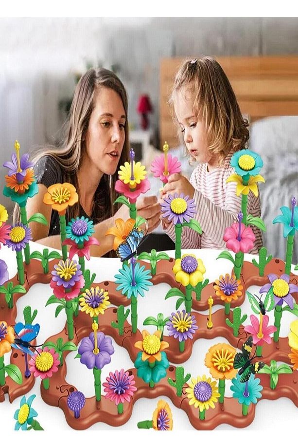 104 Parça Bahçe Çiçek Yapım Seti Eğitici Oyuncak Çiçek Bahçesi Yapı Blokları Yapboz Bul Tak Puzzle - 5