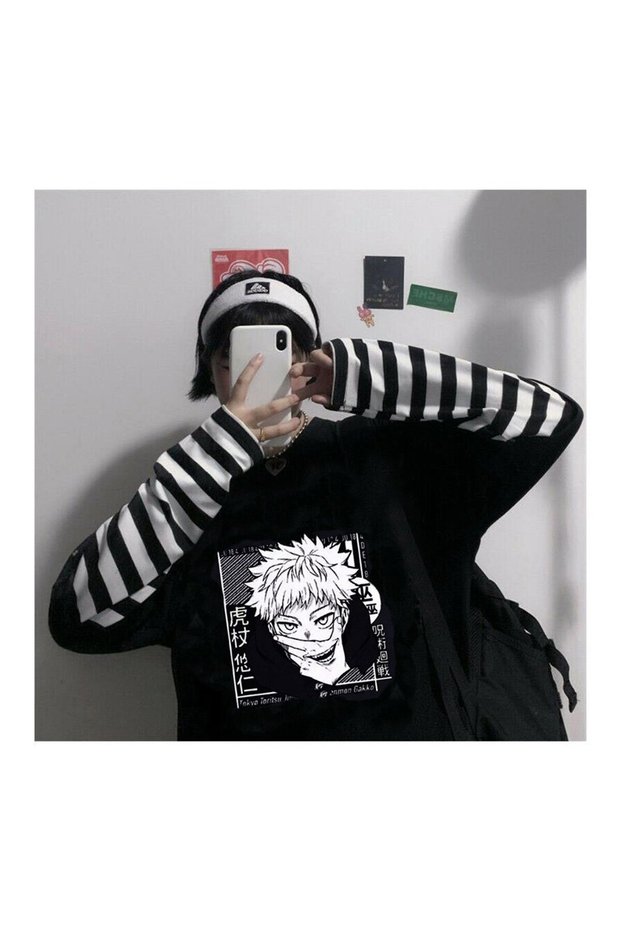 Mi̇ngalondon Anime Jujutsu Kaisen Eyes Unisex Black Oversize Long Sleeve T-Shirt