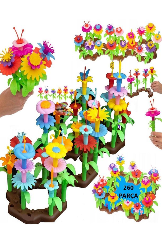 260 Parça Bahçe Çiçek Yapım Seti Yapı Blokları Yapboz Bul Tak Puzzle Eğitici Oyuncak Çiçek Bahçesi - 1