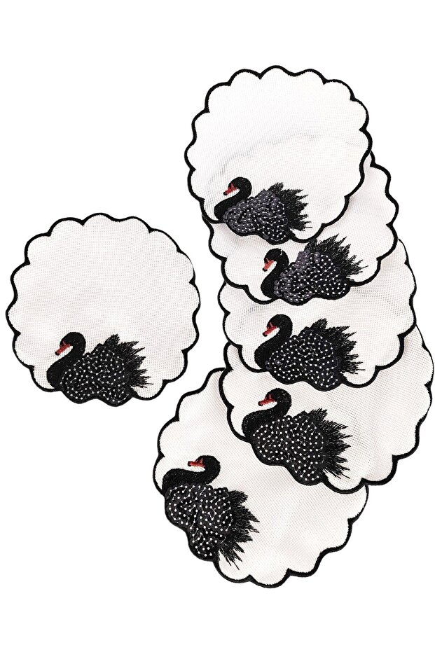 6 Pieces Linen Fabric Embroidered Sequin Embroidered Coffee Side Cocktail Presentation Napkin & Coasters