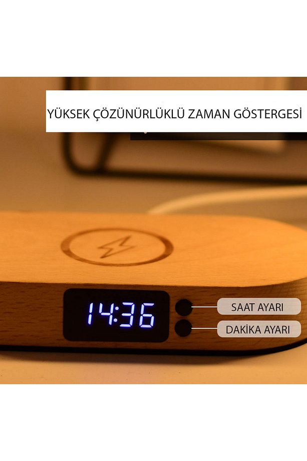 Kablosuz Şarj Cihazı Gece Lambası Masa Lambası LED Masa Lambası Başucu 10W Kablosuz Şarj USB Type-C - 6