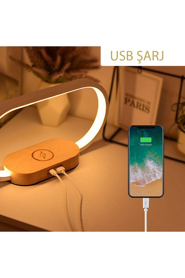 Kablosuz Şarj Cihazı Gece Lambası Masa Lambası LED Masa Lambası Başucu 10W Kablosuz Şarj USB Type-C - 4