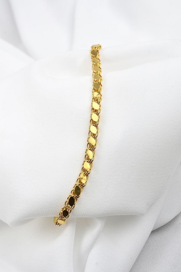 2.00 gr (GRAM) 3.5 Mm Pullu Halep Orta Kalın Bileklik Künye 14 Ayar Altın 19 Cm - 3