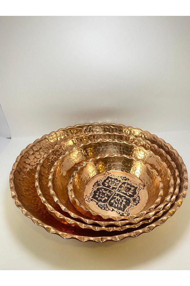 Desenli El Işlemeli Bakır Tabak, Meyve Tabağı, Pasta Tabağı,sunum Tabağı , Bakır Tepsi15*15*3cm - 4