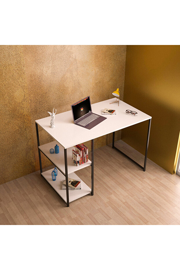 Çalışma Masası Yandan Raflı Beyaz - 2