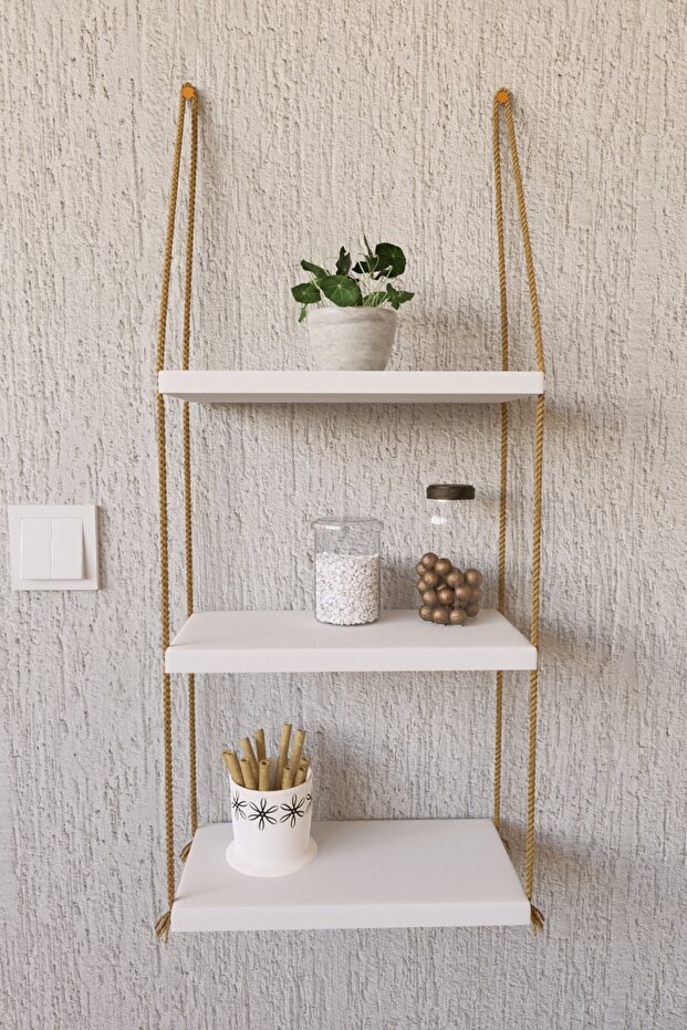 Hesaplı 3 Katlı Halatlı Duvar Rafı - 1