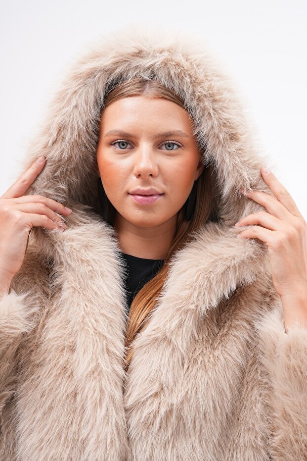 Kapüşonlu Kürk Ceket - 8